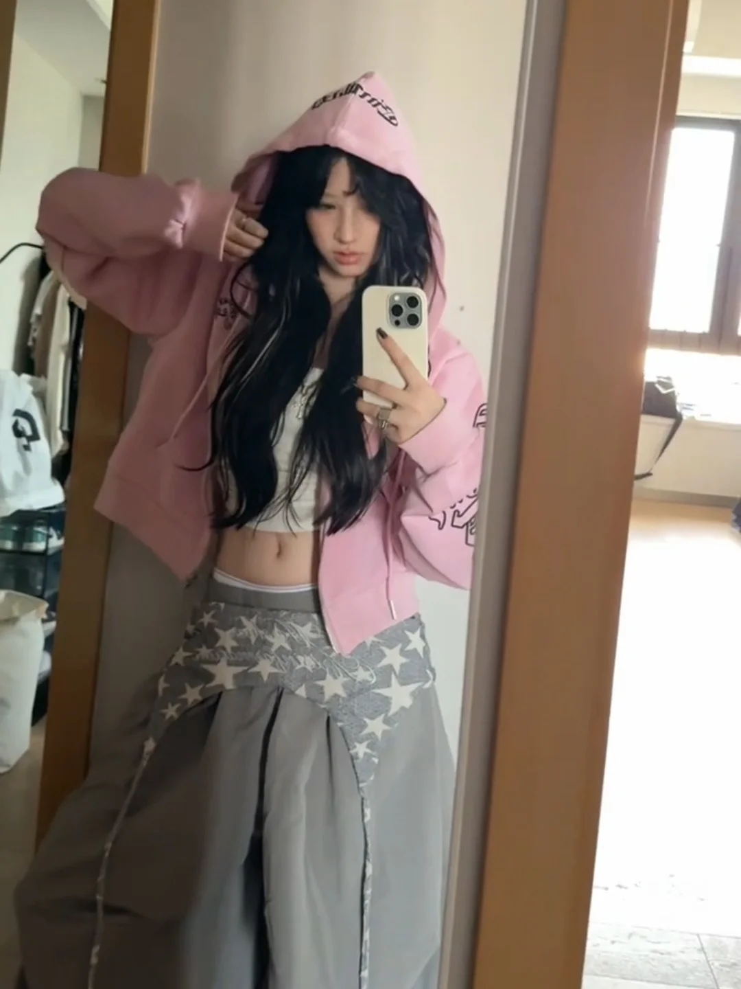 Sweat à capuche rose américain pour femmes, Punk, sanskrit, ample, fermeture éclair, Cardigan ouvert, haut ort, Streetwear, printemps automne