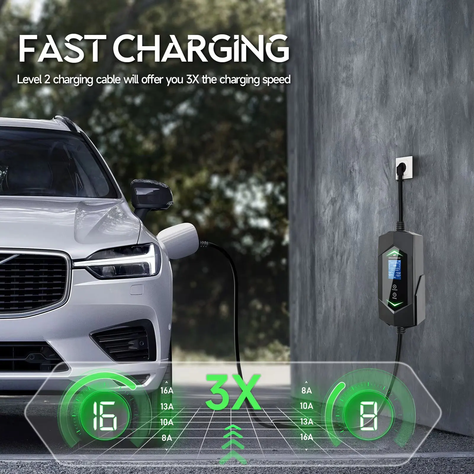 Dreamdash شاحن EV 3.5KW Type1 المحمولة SAE J1772 EVSE شحن 16A 1 المرحلة للسيارات الكهربائية 7 متر كابل الحالي قابل للتعديل