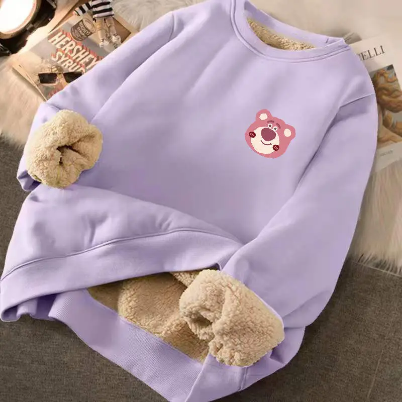 Disney Casual Plus Fleece Thickened Hoodie Female Spring and Autumn Winter Lamb Fleece 2023 Top Student Crewneck Coat 12+y