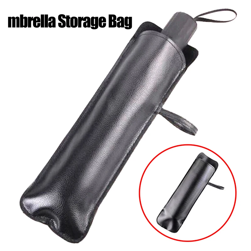 Black PU Leather Umbrella Cover Case Portable Waterproof Umbrella Storage Pocket Water Absorbent Umbrella Bag Ultrafine