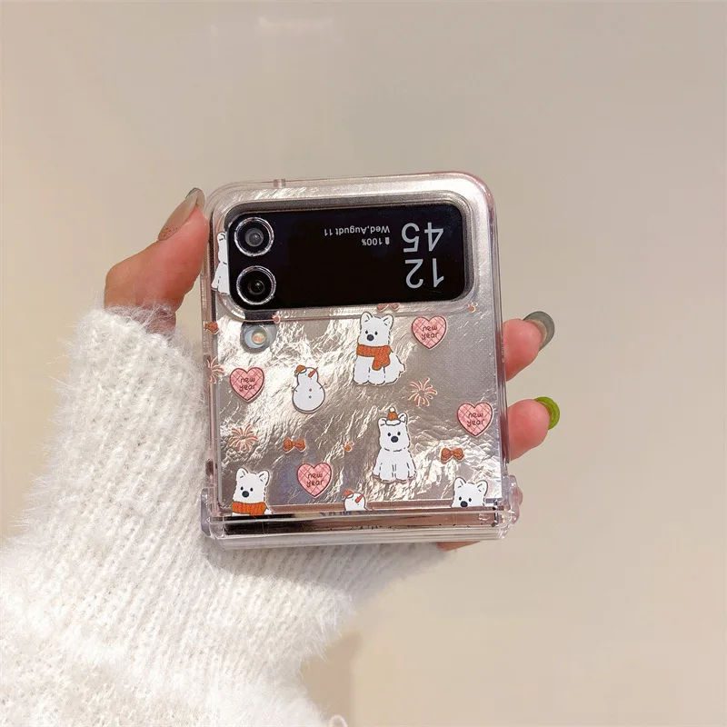 Cute Cartoon Scarf Bear Phone Case for Samsung Galaxy Z Flip 6 5 4 3 Protective Back Cover for ZFlip4 ZFlip5 ZFlip6 Case Shell