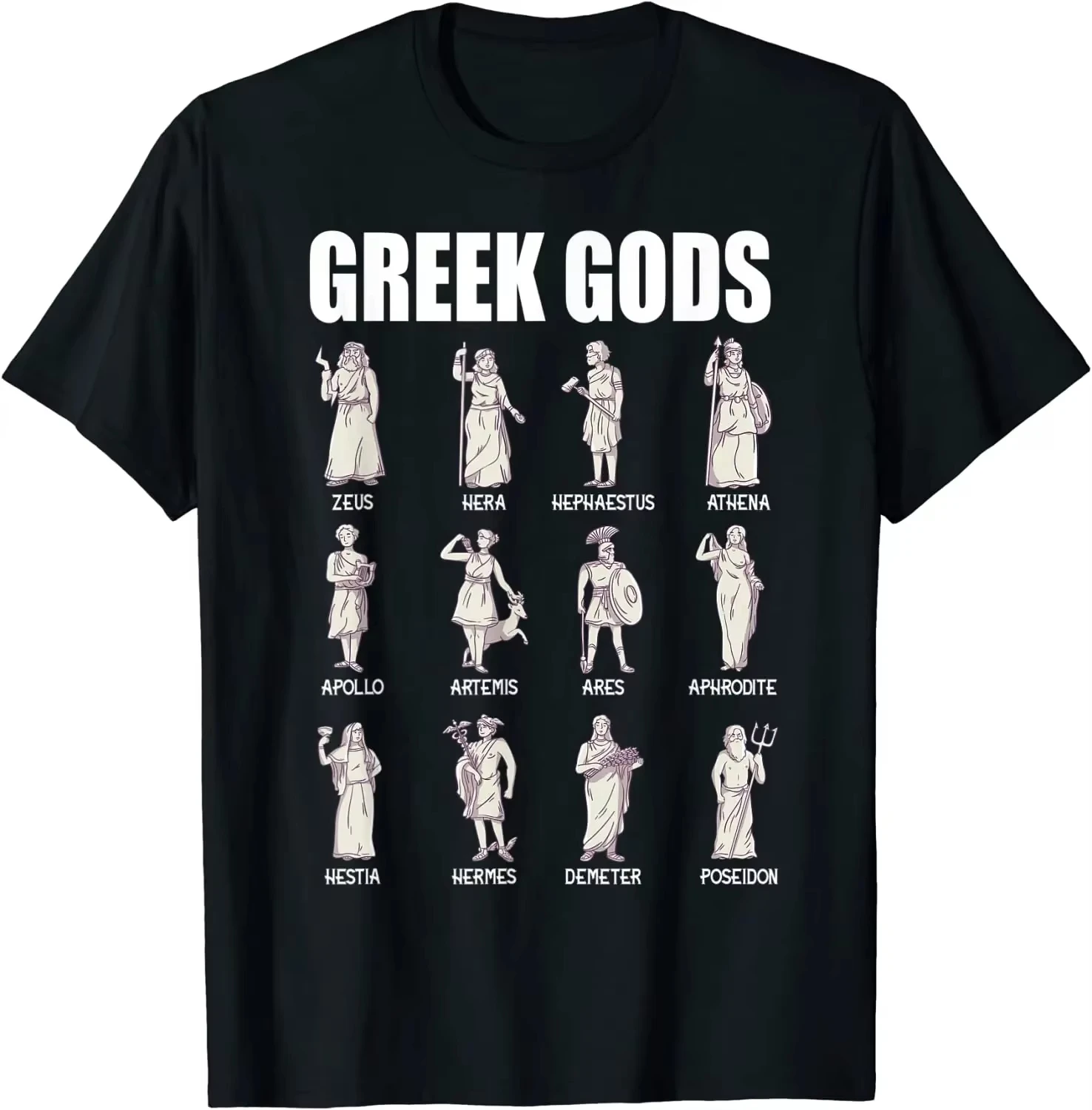 T-shirt décontracté pour homme en coton à col rond, manches courtes, style streetwear ample et décontracté, motif mythologie grecque et dieux grecs, idéal pour l'été, style Harajuku