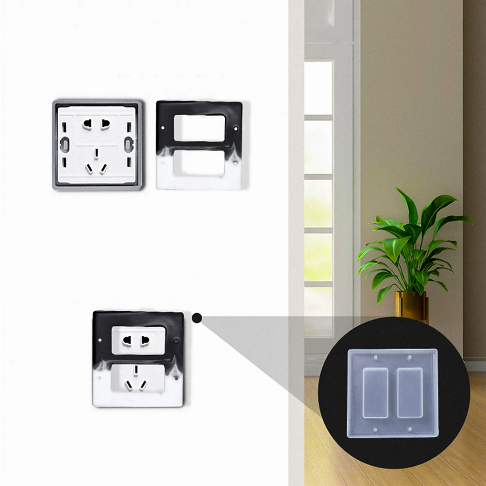 6pcs Socket Button Silicone DIY Epoxy Mold Double Colorful Switch Cover Mold Crystal Drop Resin Decoration Outlet Panel Light