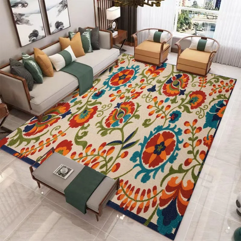 Bohemian Style Rug Country Floral Pattern Plush Machine Washable Easy To Clean Carpet Simple Style Living Room Decoration Carpet