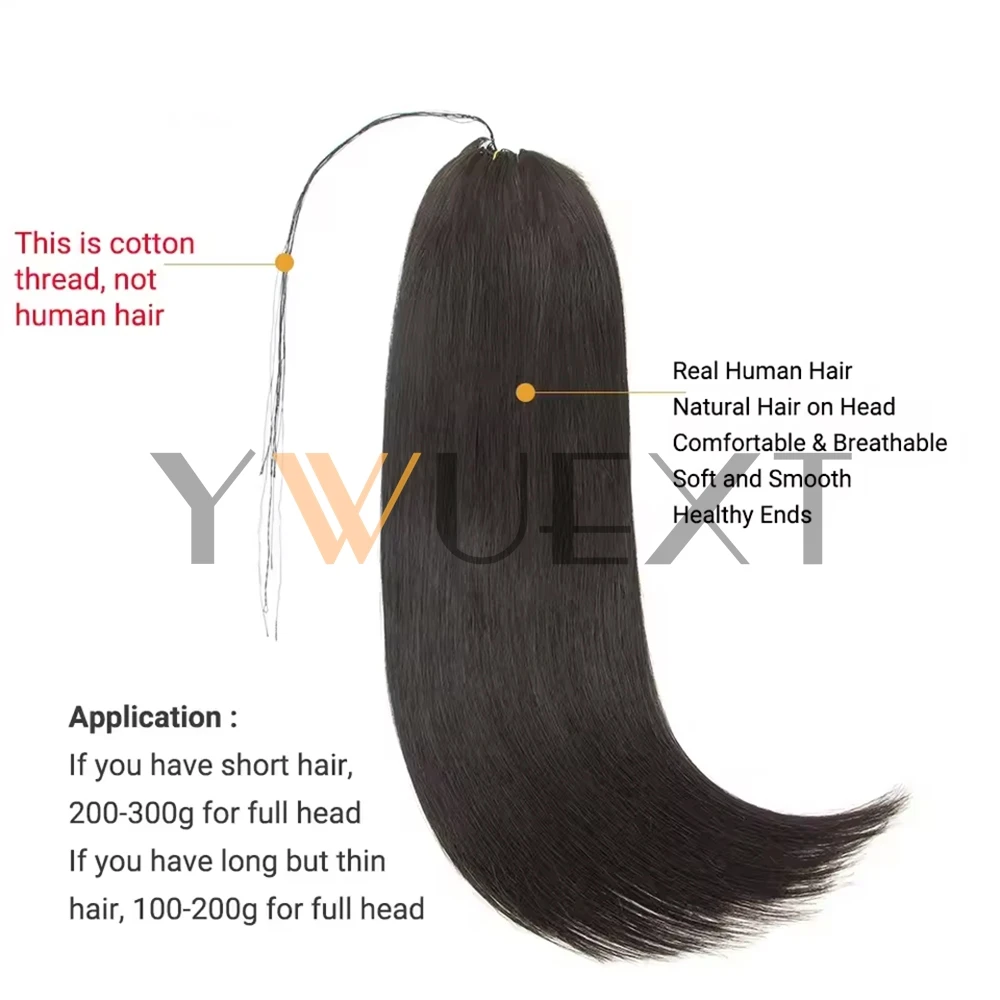 Black Feather Hair Bundles Extensions Natural Fish Line Human Hair 40-70g Invisible Micro rings Hair Extension Weft 100strands - view 4