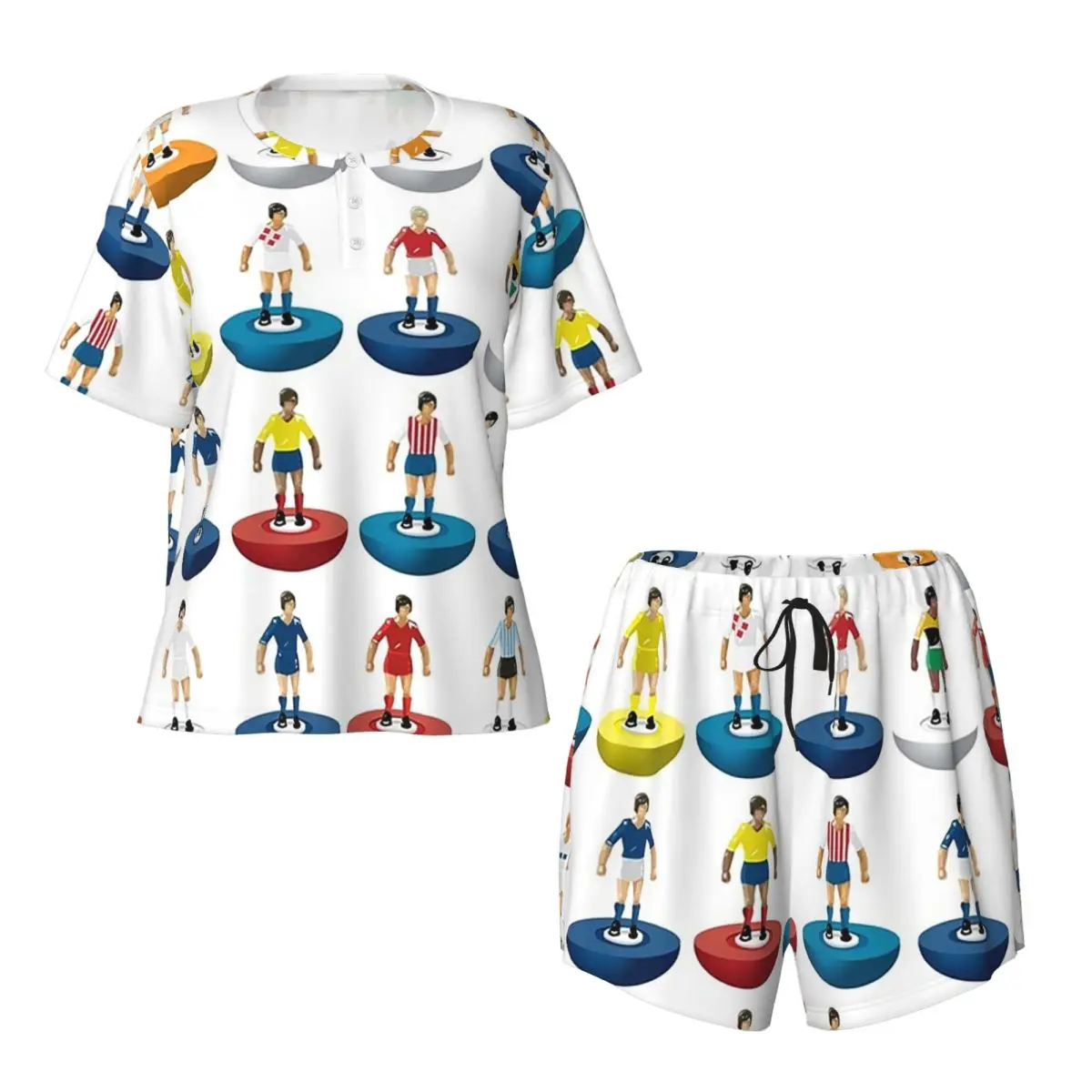 

World Subbuteo Players Round Neck Short Sleeves Nightdress for Sleeping Sleepshirts Women Soft Pajama Set Short Pants