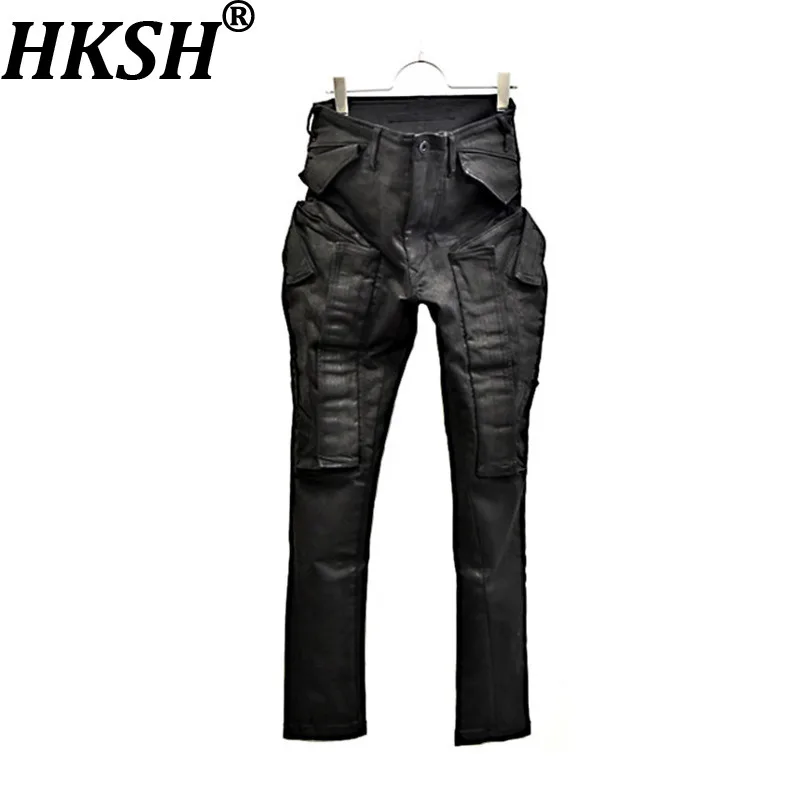 HKSH Spring Autumn New Men Tide Punk Dark Multi-Pocket Cargo Pants Slim Fit Stretch Casual Skinny Overalls Chic Ins Vibe HK18991