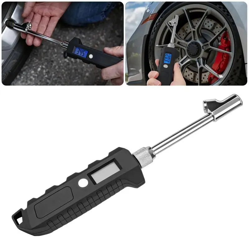 Digital Display Truck Tire Pressure Gauge LCD Display Stainless Steel Digital Tire Pressure Gauge Blue Screen Display