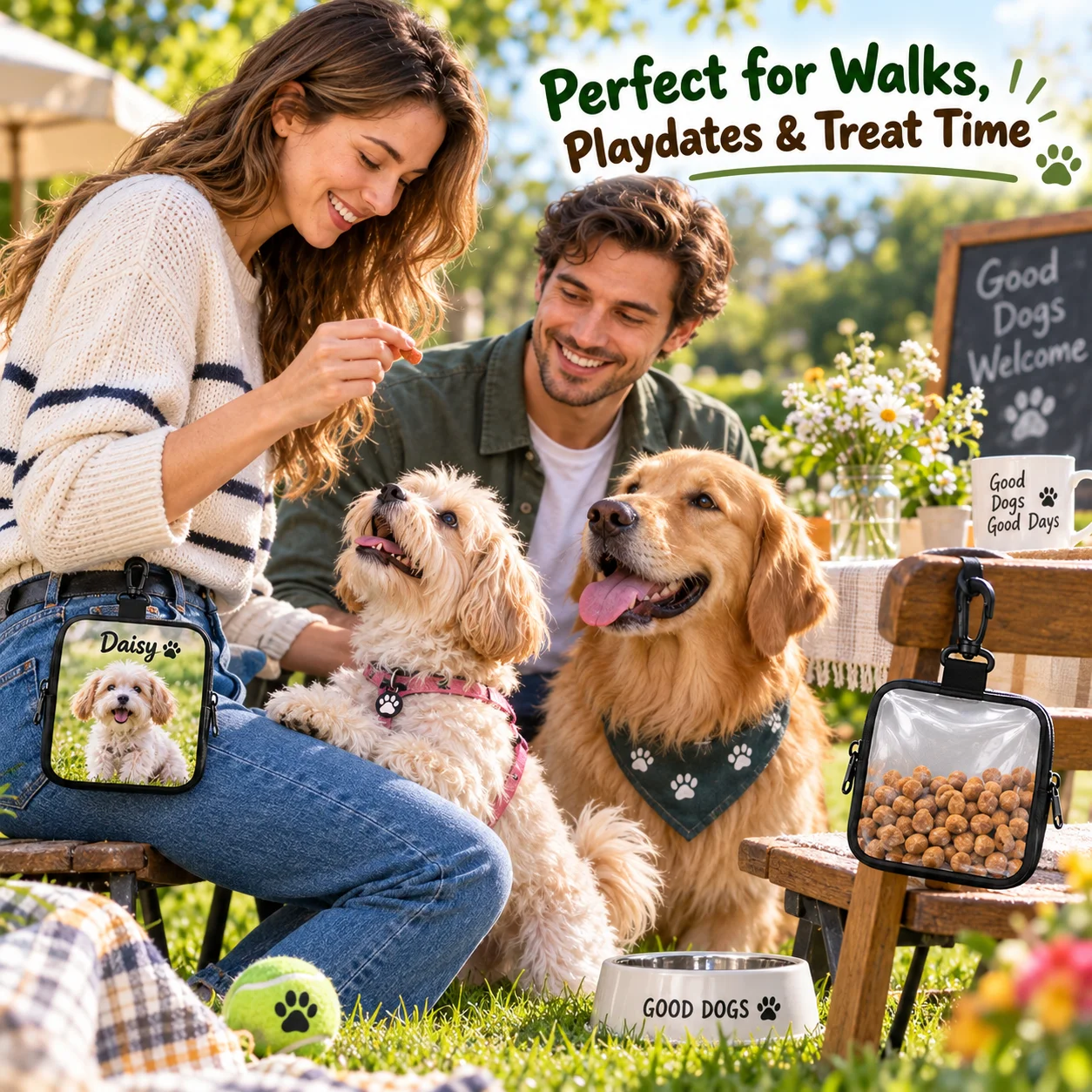 Custom Pattern Dog Treat Pouch Transparent Window Pet Snack Bag Personalized Print Pet Name Image Storage Bag 600D PU Oxford