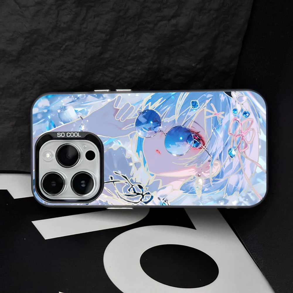 Rem Micro Relief Re:Zero Phone Case IMD Color Silver Shell For IPhone 16 15 14 13 12 Pro Max Plus