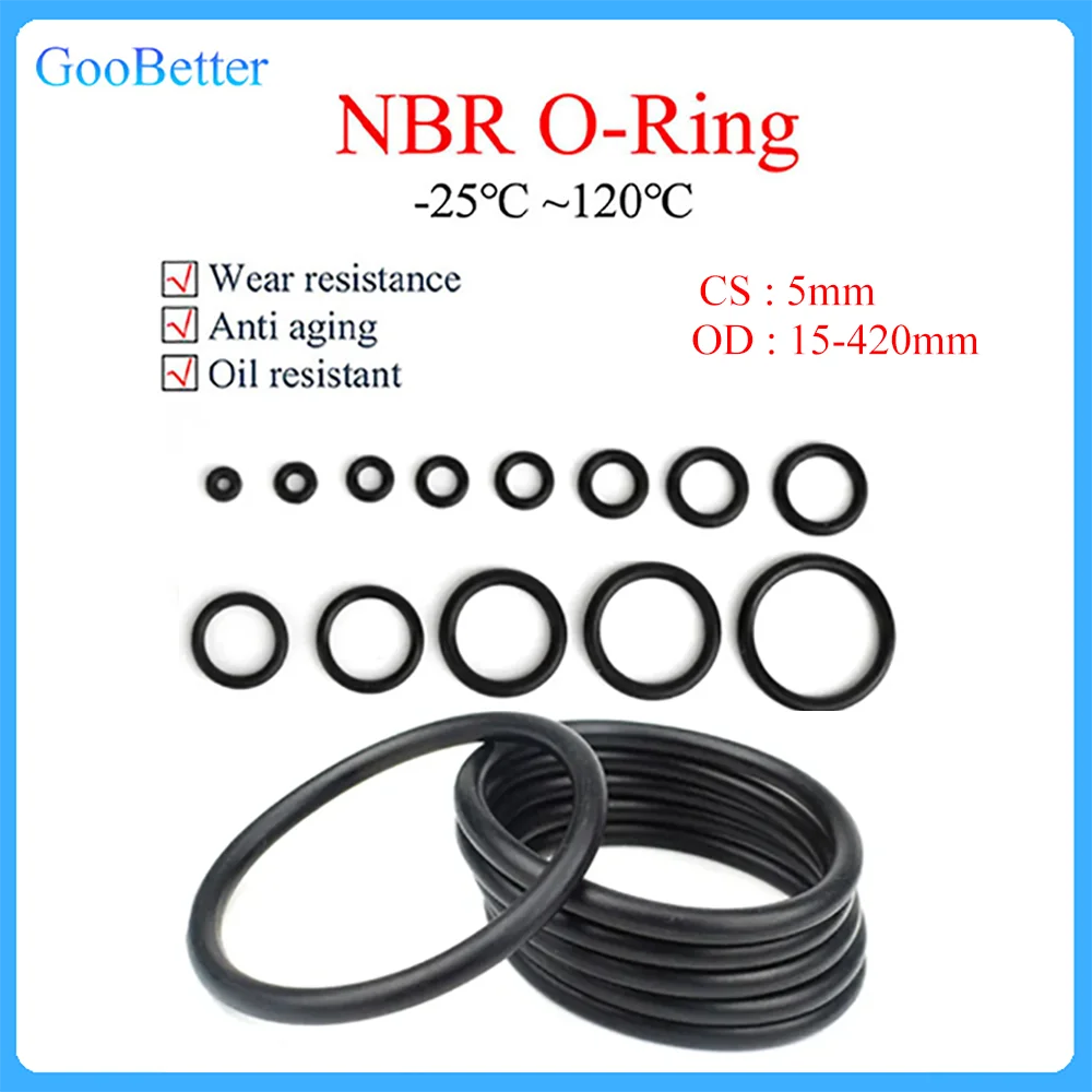 

CS 5mm OD 15-420mm Black NBR O-Ring Gasket Nitrile Rubber O Ring Seal Corrosion WearProof Oil Resistant Round Sealing Washer