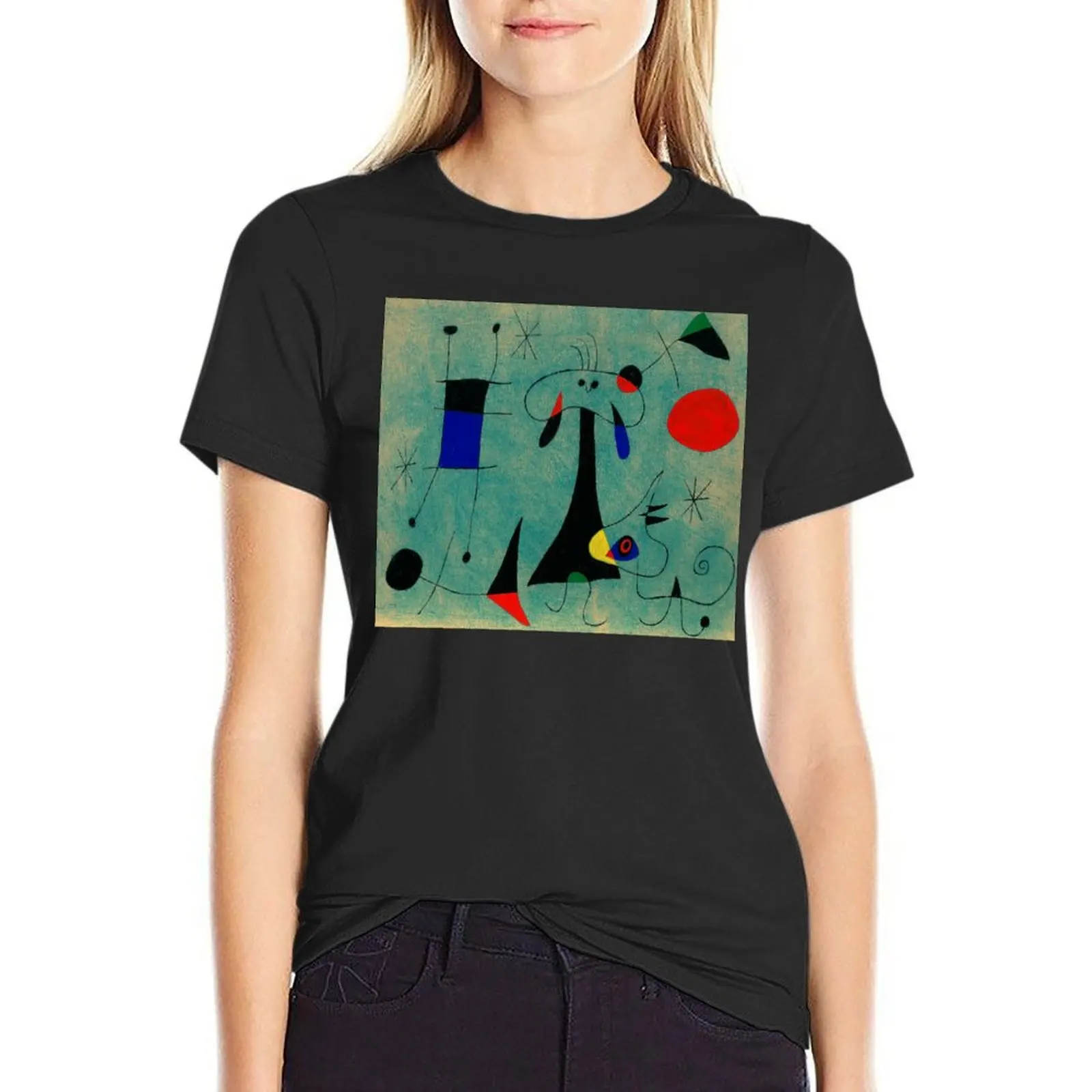 Joan Miró Personnage, Chien, Oiseaux - Figure, Dogs, Birds T-Shirt summer tops summer top black t shirts for Women