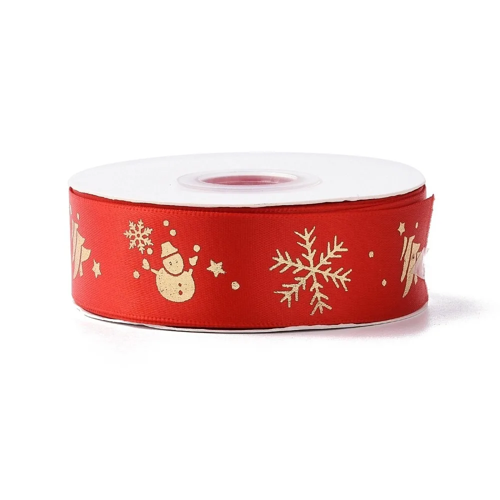 25 Yards Christmas Theme Printed Polyester Ribbon for DIY Jewelry Making Red 7/8~1 inch(23~25mm)