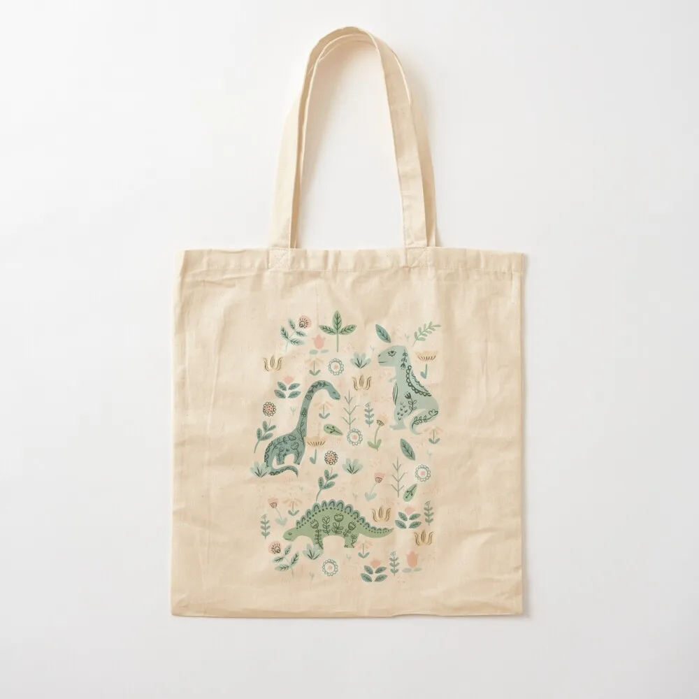 

Folk Floral Dinosaur Tote Bag university shopper bag hand bag custom fabric Canvas Tote