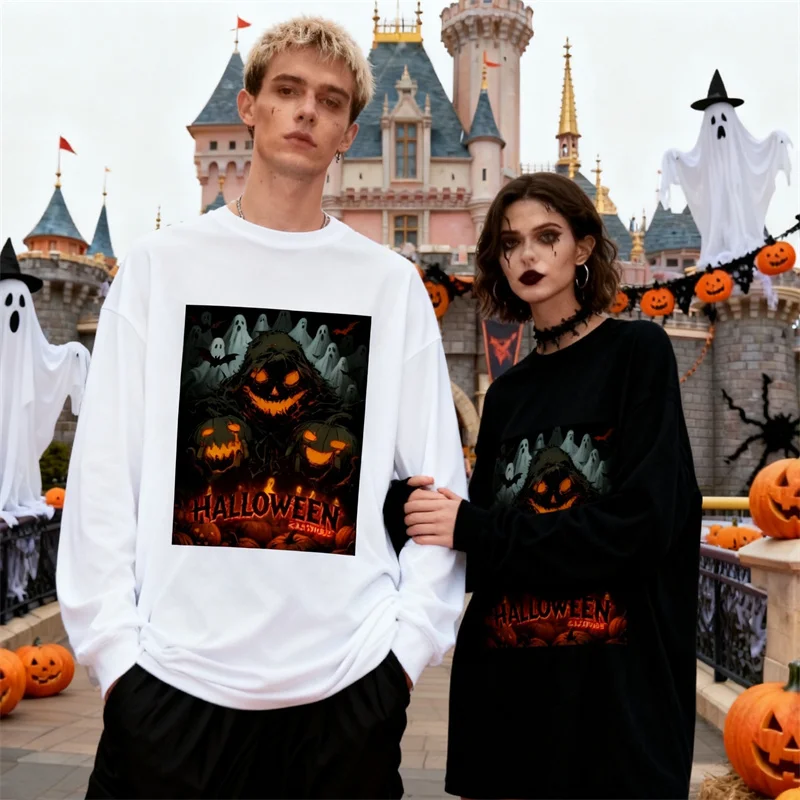 

Футболка с длинными рукавами и принтом «Призрак Хэллоуина» 2025 года, топ унисекс из 100% хлопка для мужчин и женщин, удобная одежда в готическом стиле