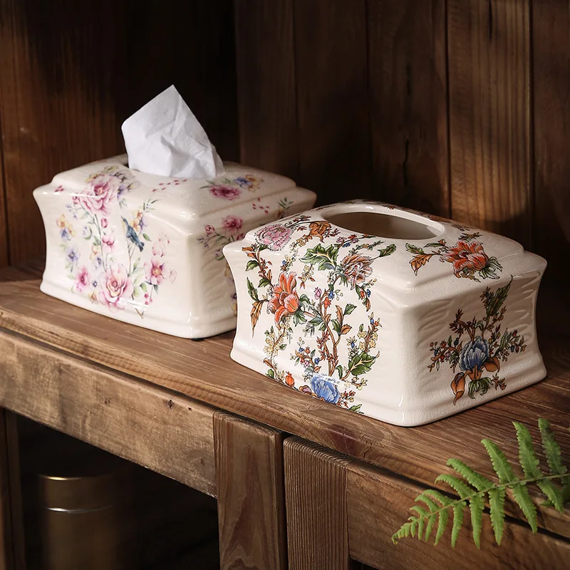 American Retro Ceramic Tissue Box Decorative Ornaments European Court Paper Towel Box Coffee Table Household Drawer Paper Box