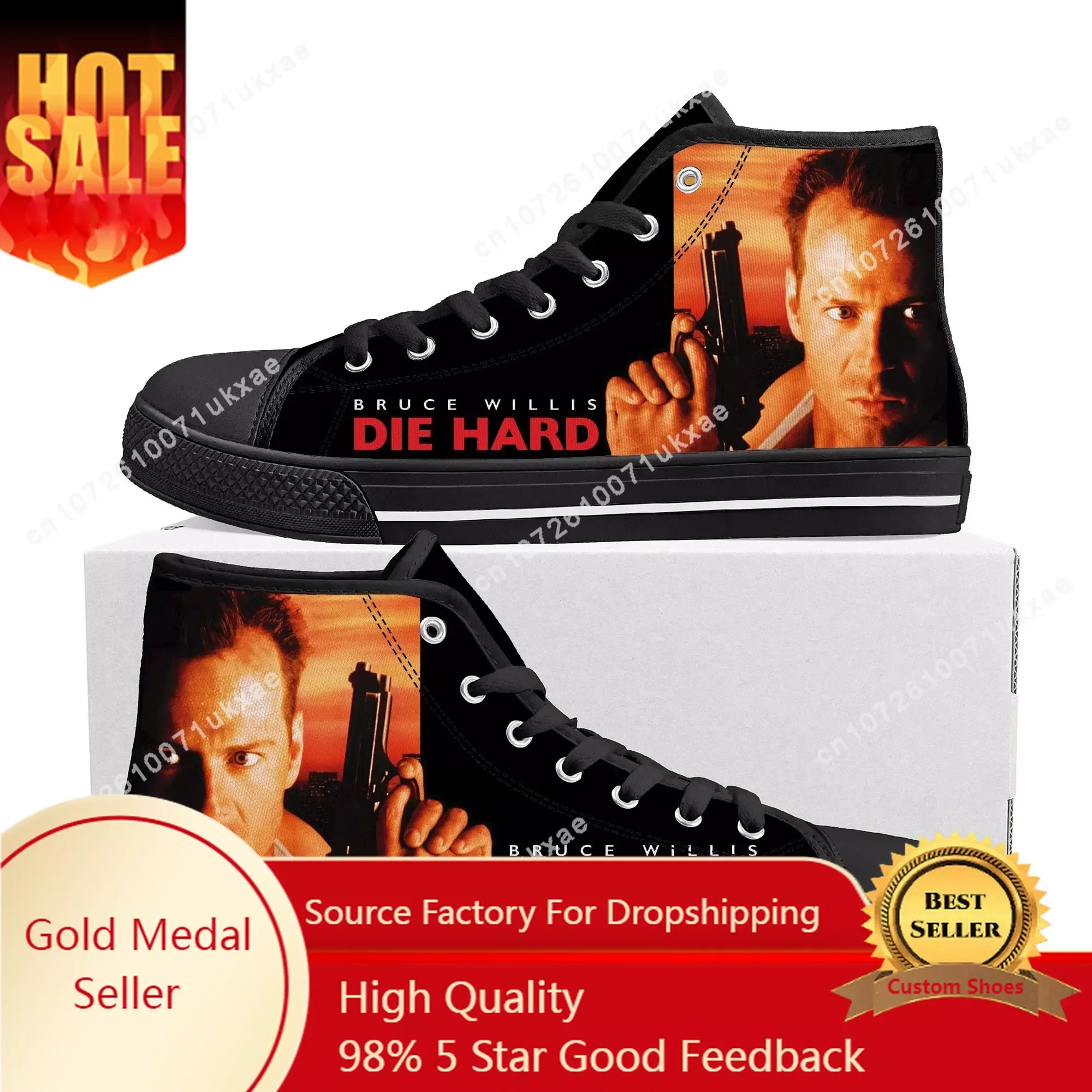 Die Hard Bruce Willis zapatillas altas de alta calidad para hombre y mujer, zapatillas de lona para adolescentes, zapatos informales hechos a medida, zapatos personalizados