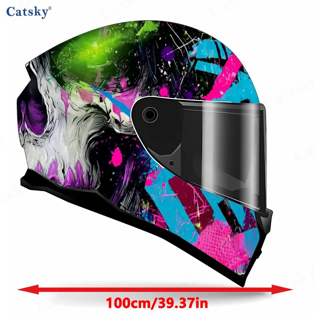 Neon Splash Skull Helmet Vinyl Wraps, Waterproof Scratch-Resistant Full Face Helmet Decals, PVC Protection Helmet Stickers