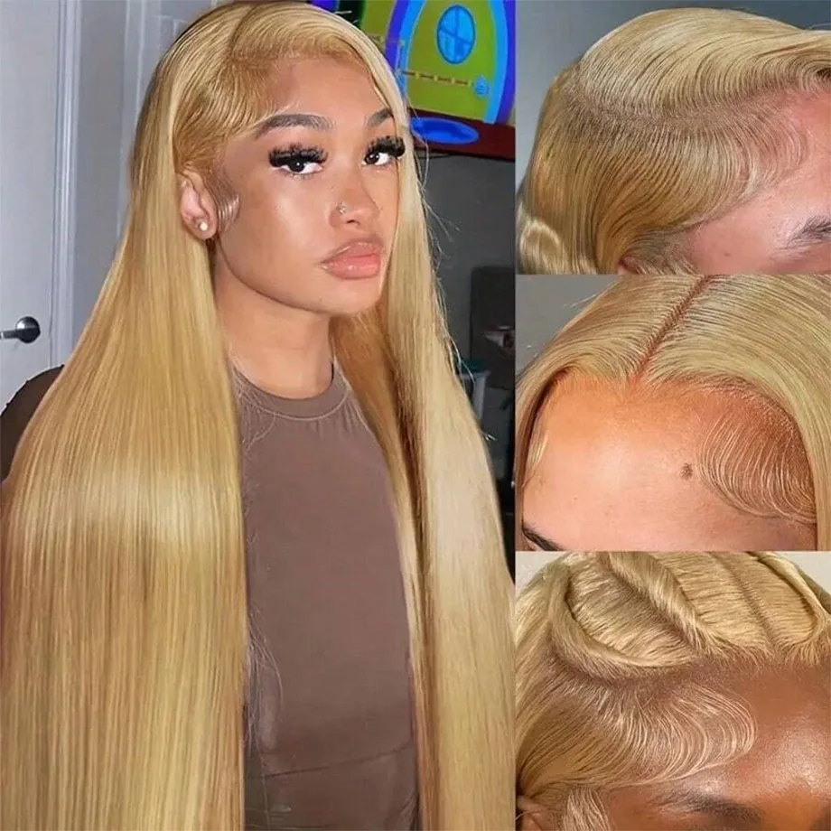Honey Blonde Wig Human Hair 13x6 #27 Straight Lace Front Human Hair Wigs Brazilian Colored 13x4 Hd Transparent Lace Frontal Wig image 2
