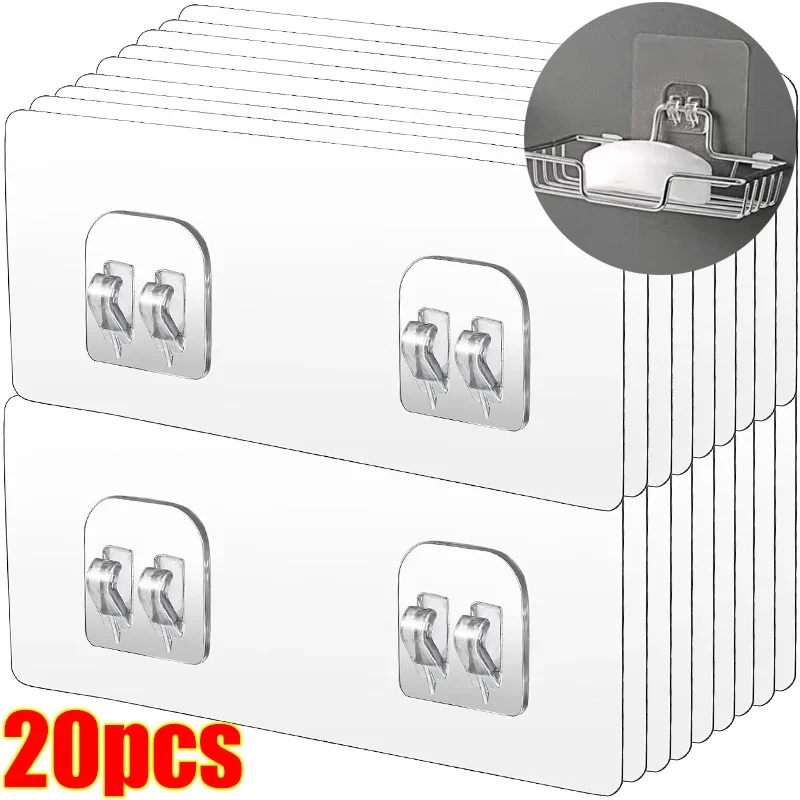 투명 셀프 접착 후크, 강한 후크, 벽걸이 거치대 주방 욕실 정리함 선반 후크, 다목적, 1-20 개 