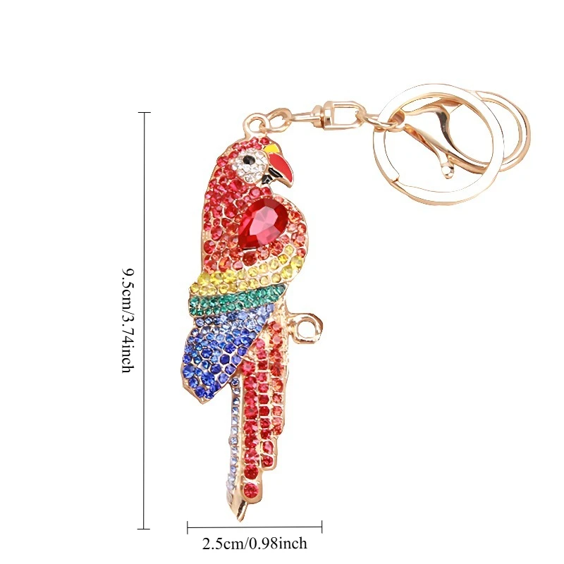 خمر الببغاء الأحمر حجر الراين الطيور المفاتيح المألوف الإبداعية المعادن الحيوان المرأة حقيبة قلادة سيارة هدية صغيرة الديكور