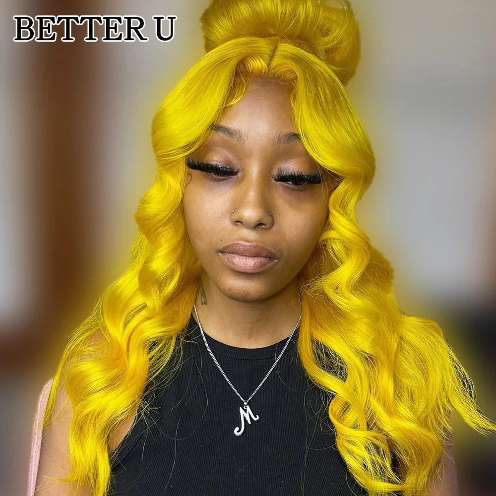 Yellow body wave 13*4 wig transparent Brazilian hair splicing full  lace forehead wig human hair 13*6 transparent lace