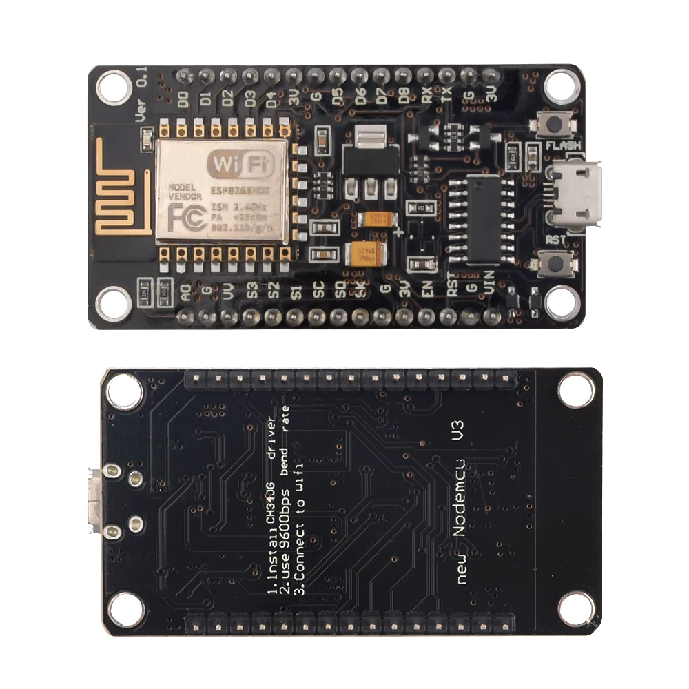 Placa de desarrollo Wi-Fi NodeMCU V3 ESP8266 ESP-12E con chip CH340G, puerto micro USB y conectores pre-soldados