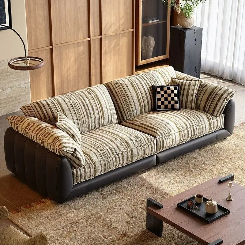 French retro fabric straight row sofa, removable and washable, ancient style in the living room, art stripes