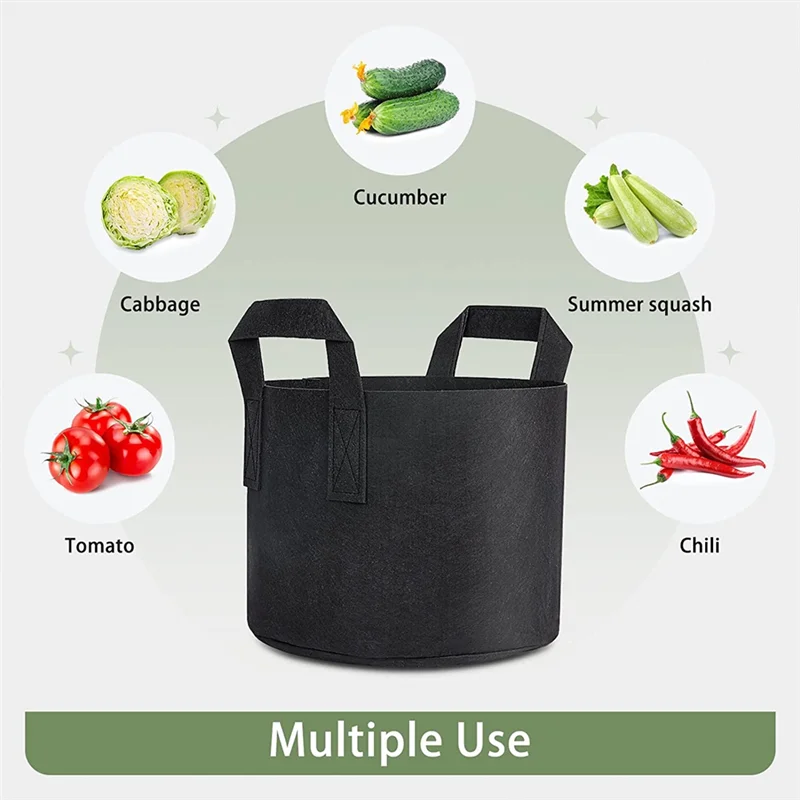 Bolsa de fieltro para plantas, paquete de 12 bolsas de cultivo de 5 galones, bolsas para maceteros de tela gruesa para verduras, asas resistentes y costuras reforzadas