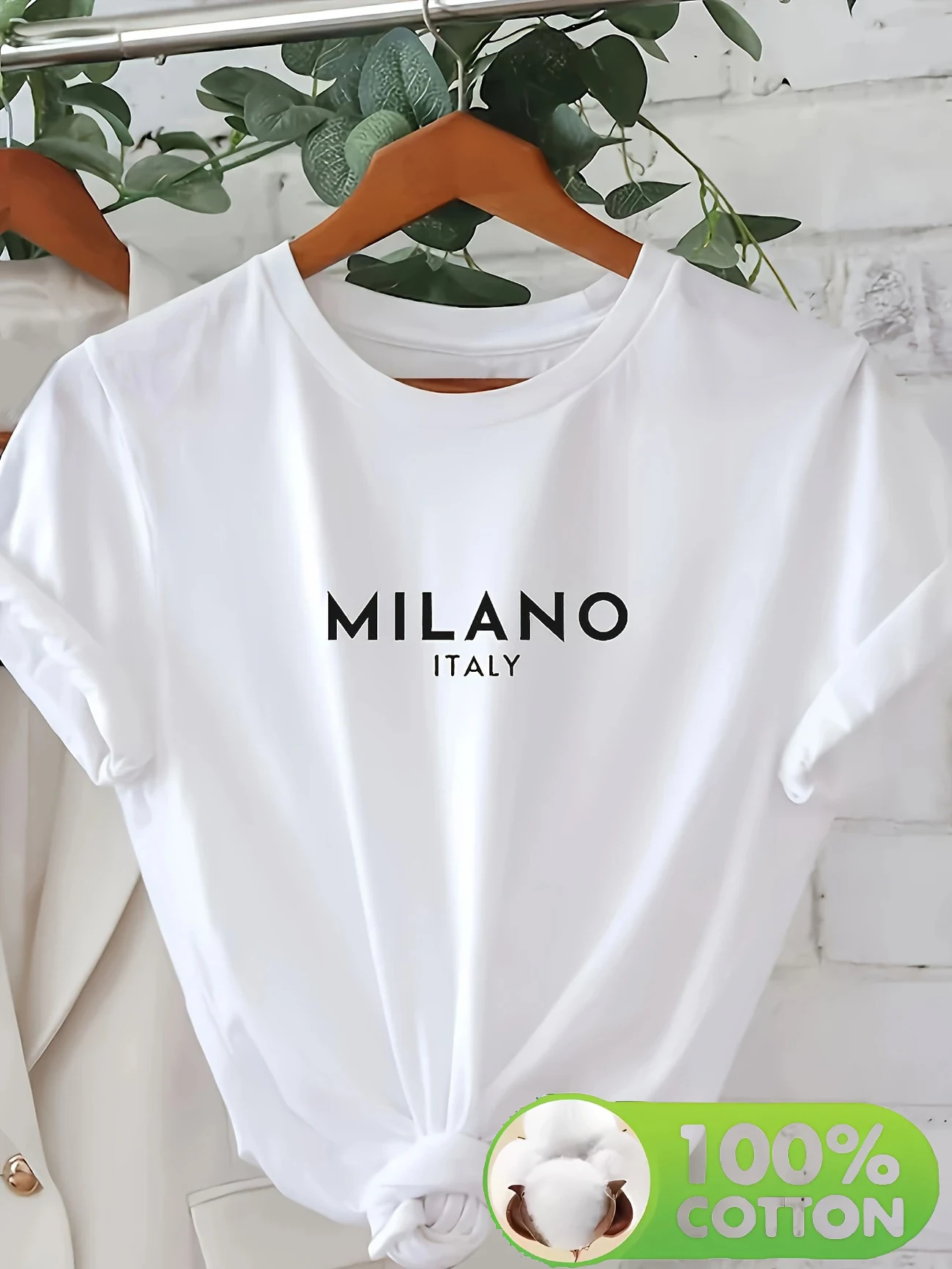 90s 100% Cotton Milano Letter Print Streetwear T-Shirts Female T Shirts Egirl Korean Fashion Graphic Tees Tops Women Clothing