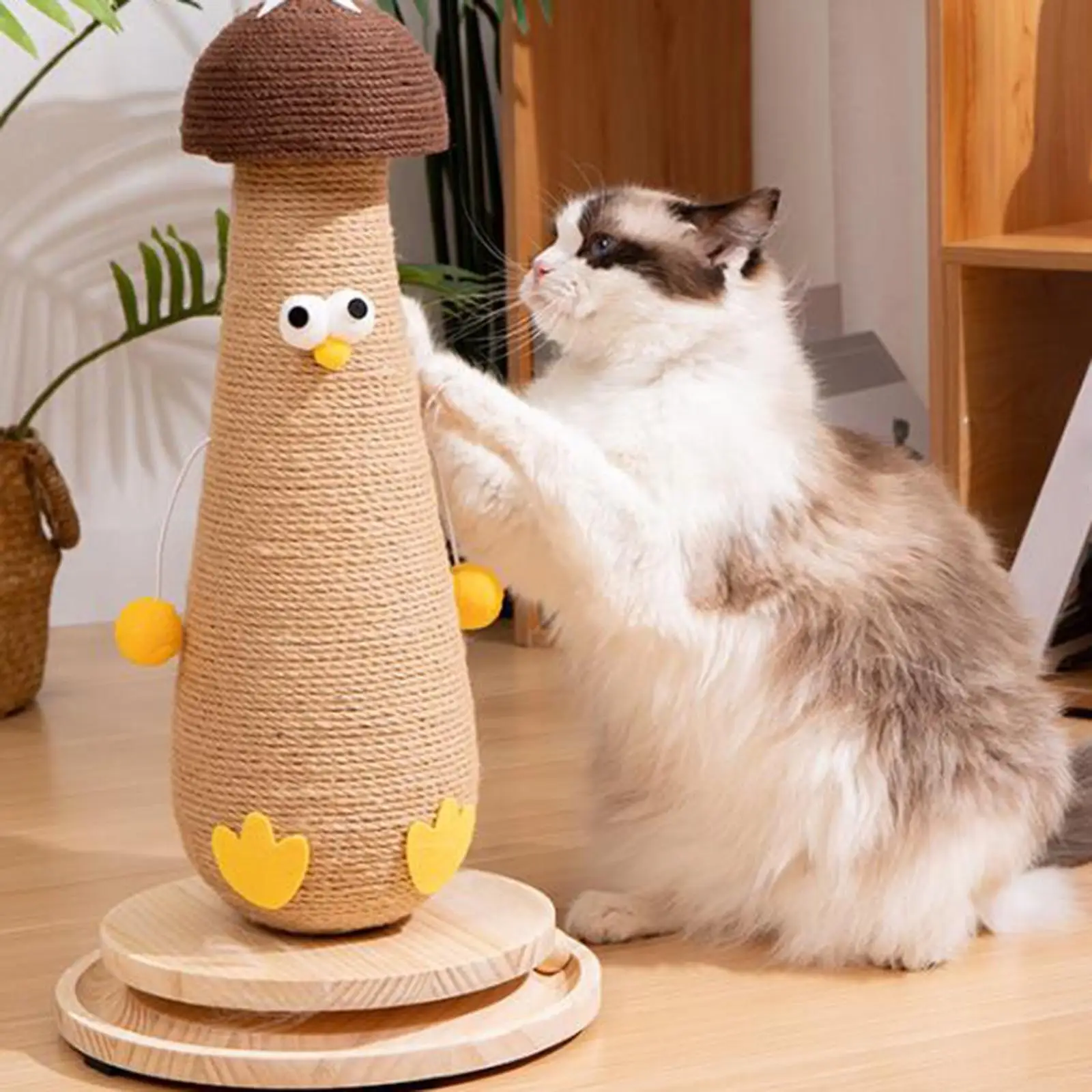 Mushroom Cat Scratch Post for Indoor Cats Cute Cat Ball Track with Dangling Ball Sisal Rope Scratch Pole Cat Toy Cat Scratcher