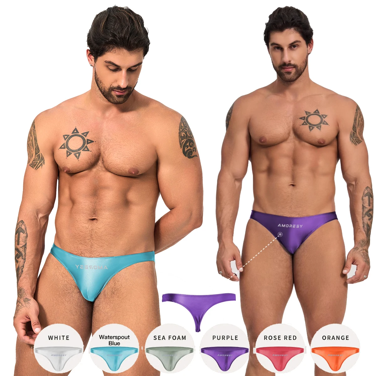 

AMORESY Oceanus Series мужские масляные глянцевые эластичные Т-образные трусы с низкой талией для тренажерного зала, фитнеса, спорта, удобные дышащие трусы, плавки