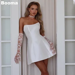 Booma A-Line Mini Brides Party Dresses Scoop Neck Sleeveless Short Wedding Dress for Women Stain Simple Bridals Gowns