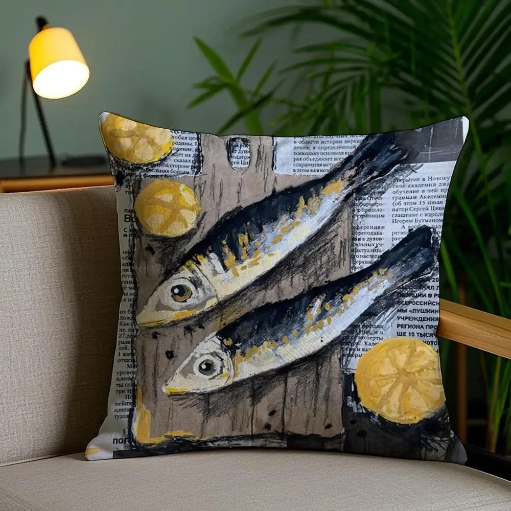 Colorful Sardine Lobster Cushion Cover Plush Fabric Soft Double-Sided Printed Sofa Living Room Home Decor Throw Pillow Cover