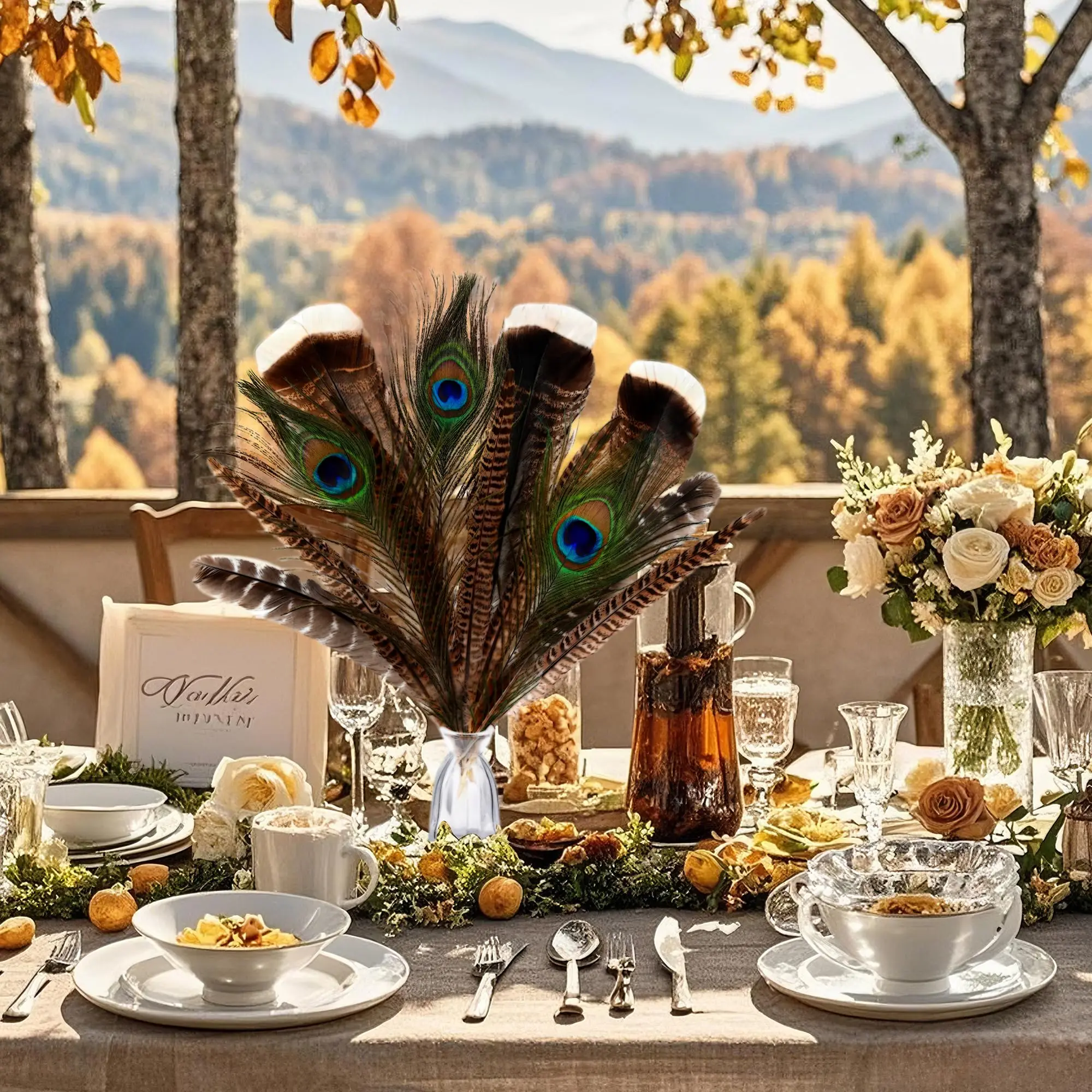 24 قطعة ريش حرفي طبيعي مختلط 4 أنماط ريش الدراج الكبير ريش الطاووس ريش تركيا لتزيين قبعة المزهرية