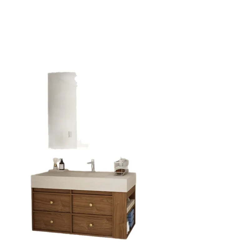 Mid-Century Bathroom Cabinet Combination Slate Hot Bending Integrated Basin Bathroom Washbasin Washbasin
