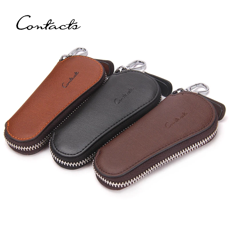 CONTACT'S Genuine Leather Key Wallets For Men House Keys Case Key Holder Zipper Keychain Box Key Pouch Men's Key Purse Men Gift