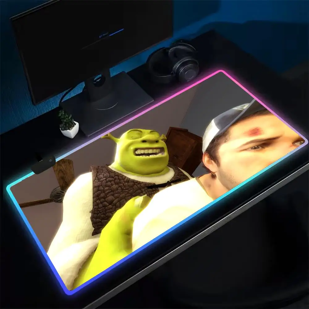 Cute Funny S-Shreks Mouse Pad Anime Gaming Mouse Pad LED Table Pads Backlit Rubber Desktop XXL Mousepad RGB Desk Mats