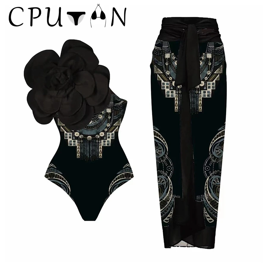 CPUTAN-Bikini rouge sexy à fleurs 3D pour femme, maillot de bain une pièce, jupe, robe de plage d'été, monokini, baigné, nouveau, 2024