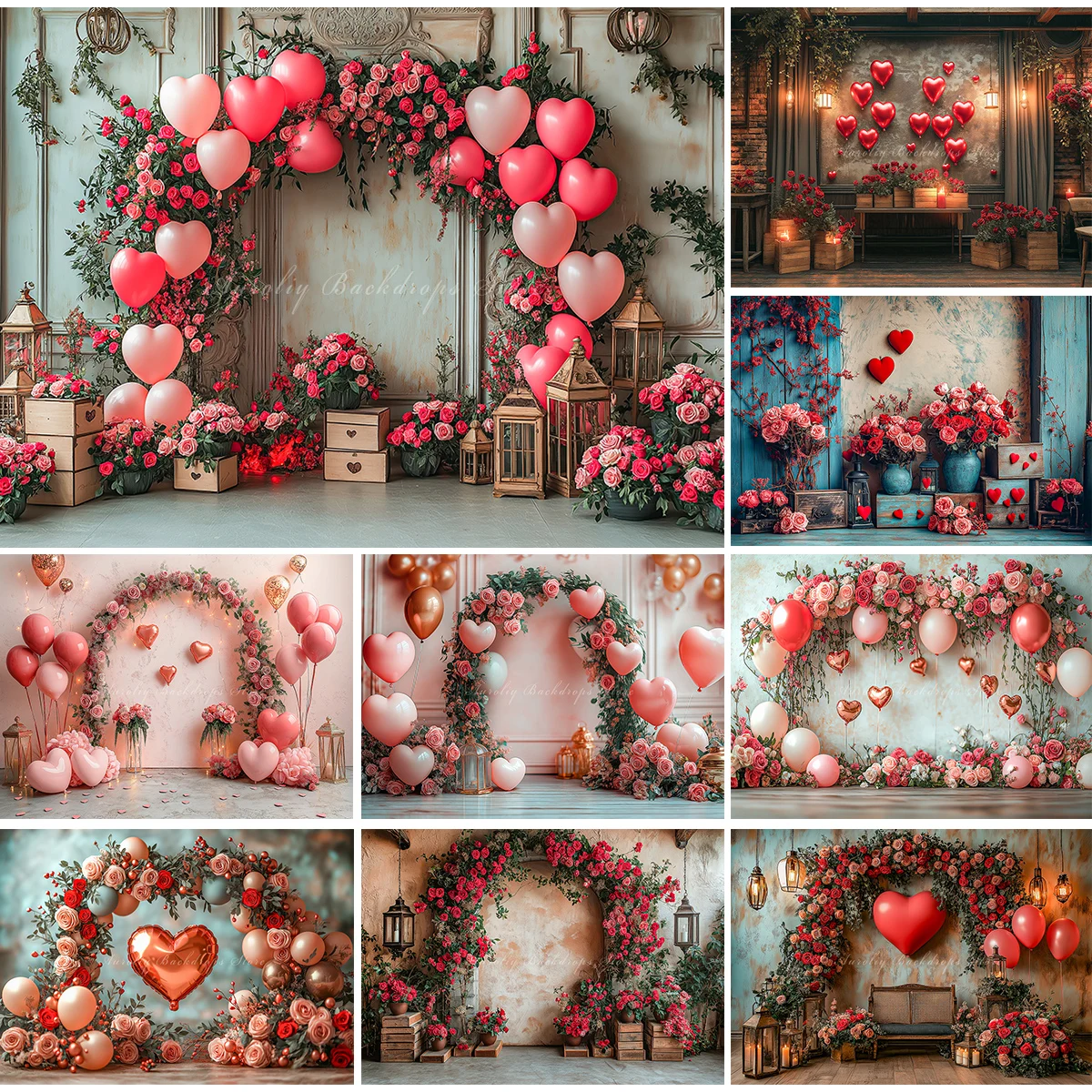 Valentines Day Photography Backdrop Arch With Heart Shaped Balloon Child Adult Birthday Photo Shoot Backgrounds