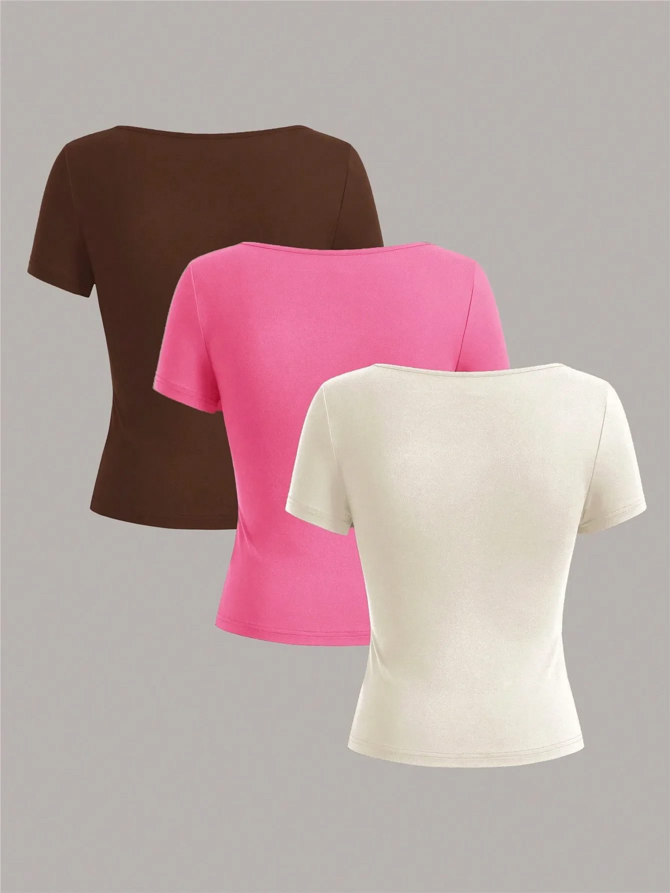 3 pieces  Summer Slimming T-shirt Women's Sexy Short Sleeve T-shirt U-neck Women's Solid Color Basic Korean Top Hot Y2k