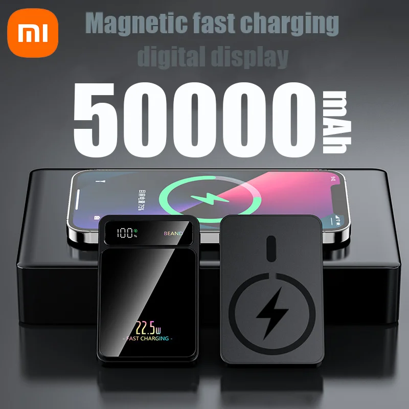 Lenovo 50000mAh Magnetic Wireless Power Bank Portable External Battery Fast Charging PowerBank For iPhone Samsung Huawei