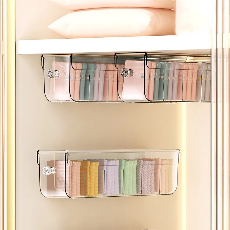 Drawer Organizer for Clothing, Hanging Panty Drawer Organizer for Underwear Socks, Transparent Wall-Hanging Punch-Free Socks Box