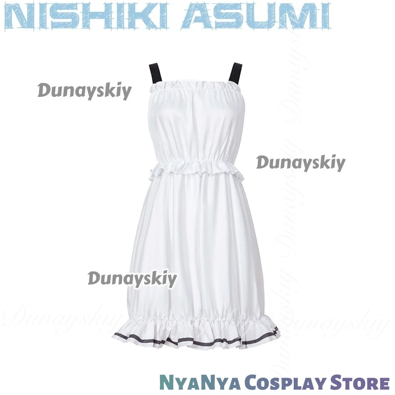 Hamidashi Creative Game Nishiki Asumi ssiVtuber súper popular con vestido blanco Sudadera con capucha negra y peluca ssiDisfraz Todo el conjunto