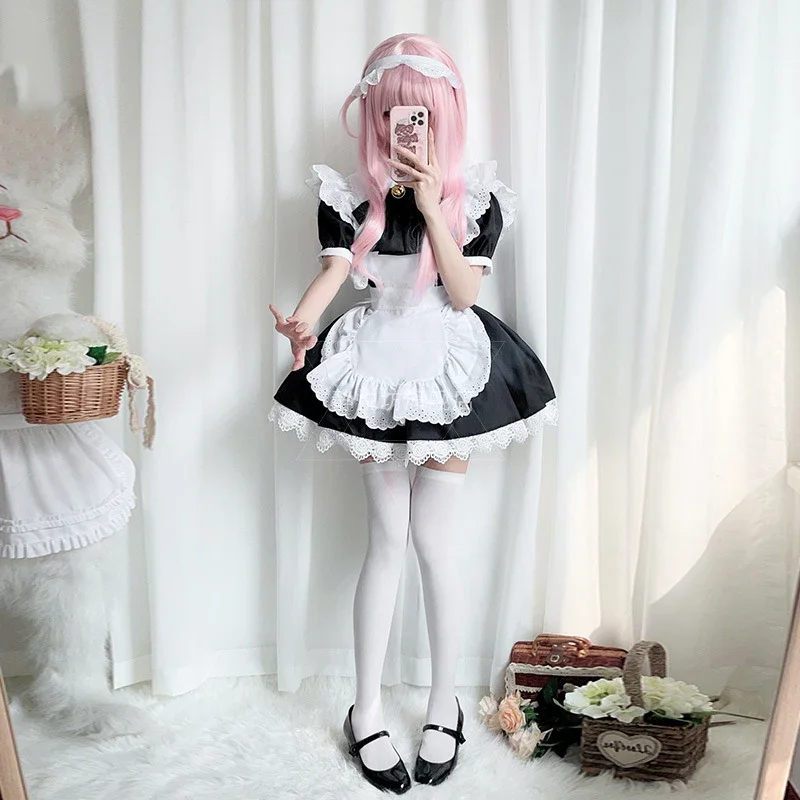 Plus Size cameriera Cosplay gatto ragazza in bianco e nero cameriera vestito Lolita principessa vestito Anime cameriera caffè cameriere abbigliamento 4 pezzi