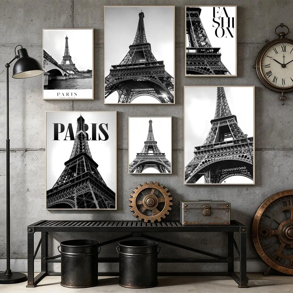 Retro fashion Paris Eiffel Tower Painting Calligraphy Canvas Poster Bedroom Living Room bar Hallway House interior Wall Decor