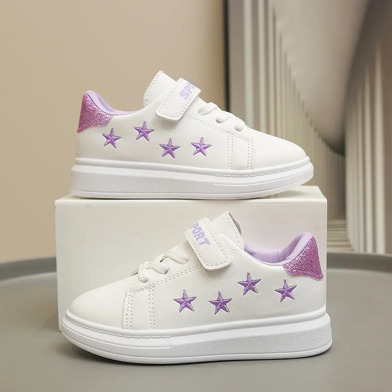 

Spring New Round Toe Five-pointed Star Embroidery Pattern Casual Shoes Hook&Loop Light Non-slip Small White Shoes