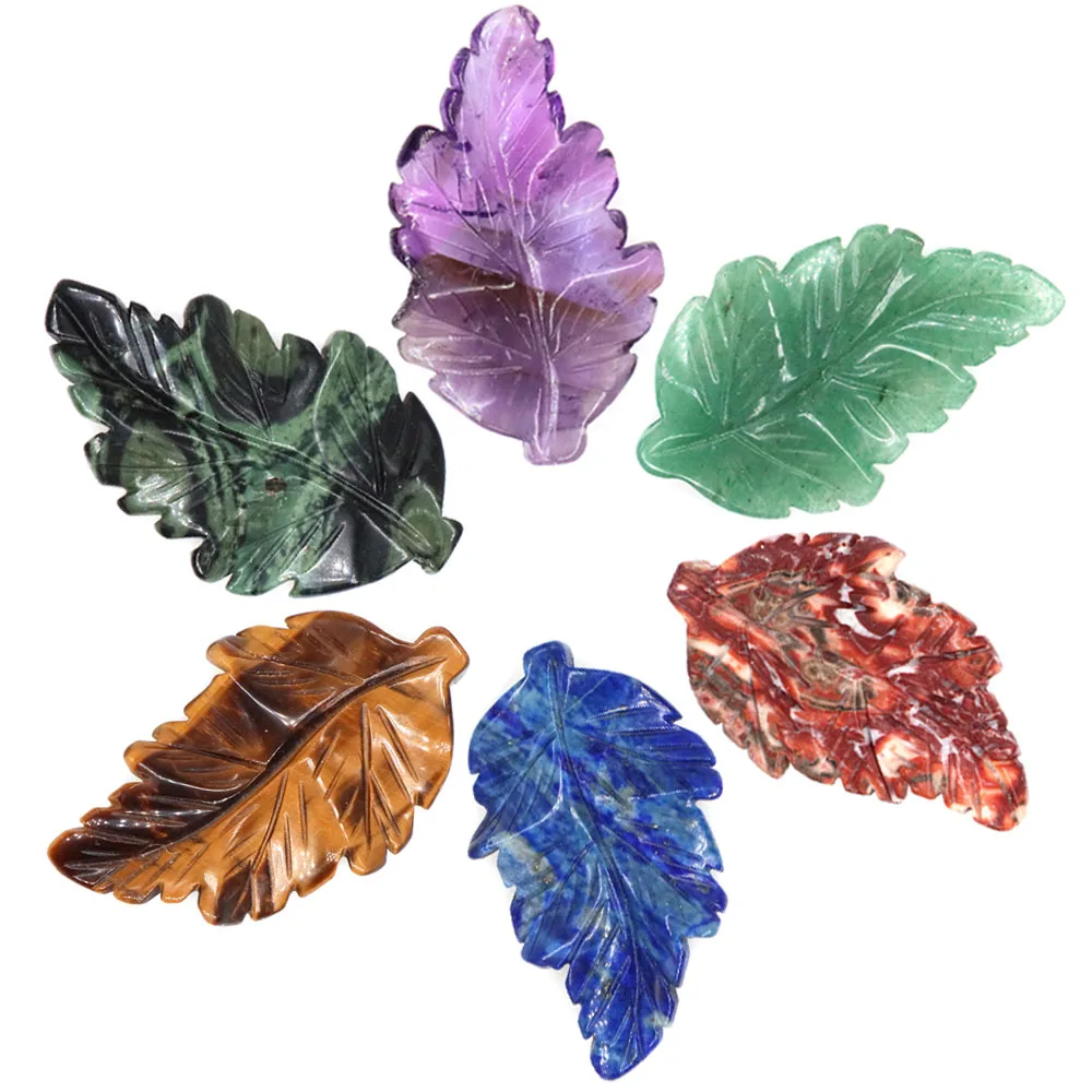 

40mm With Hole Leaf Shape Pendant Natural Stone Healing Crystal Gem for Necklace Making DIY Jewelry Accessories Party Home Decor