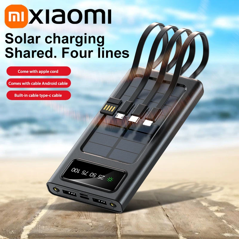 Xiaomi Solar Power Bank 200000 mAh Mobilna bateria o dużej pojemności do szybkiego ładowania z podwójnymi kablami USB 4 do iPhone'a Samsunga