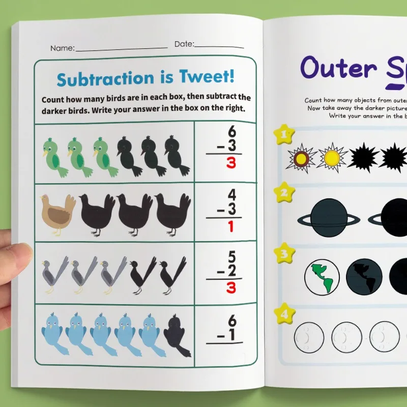 64 Pages Addition Subtraction Within 10 Calculation Workbook Decomposition Based on Pictures Formulas Arithmetic Problem Book